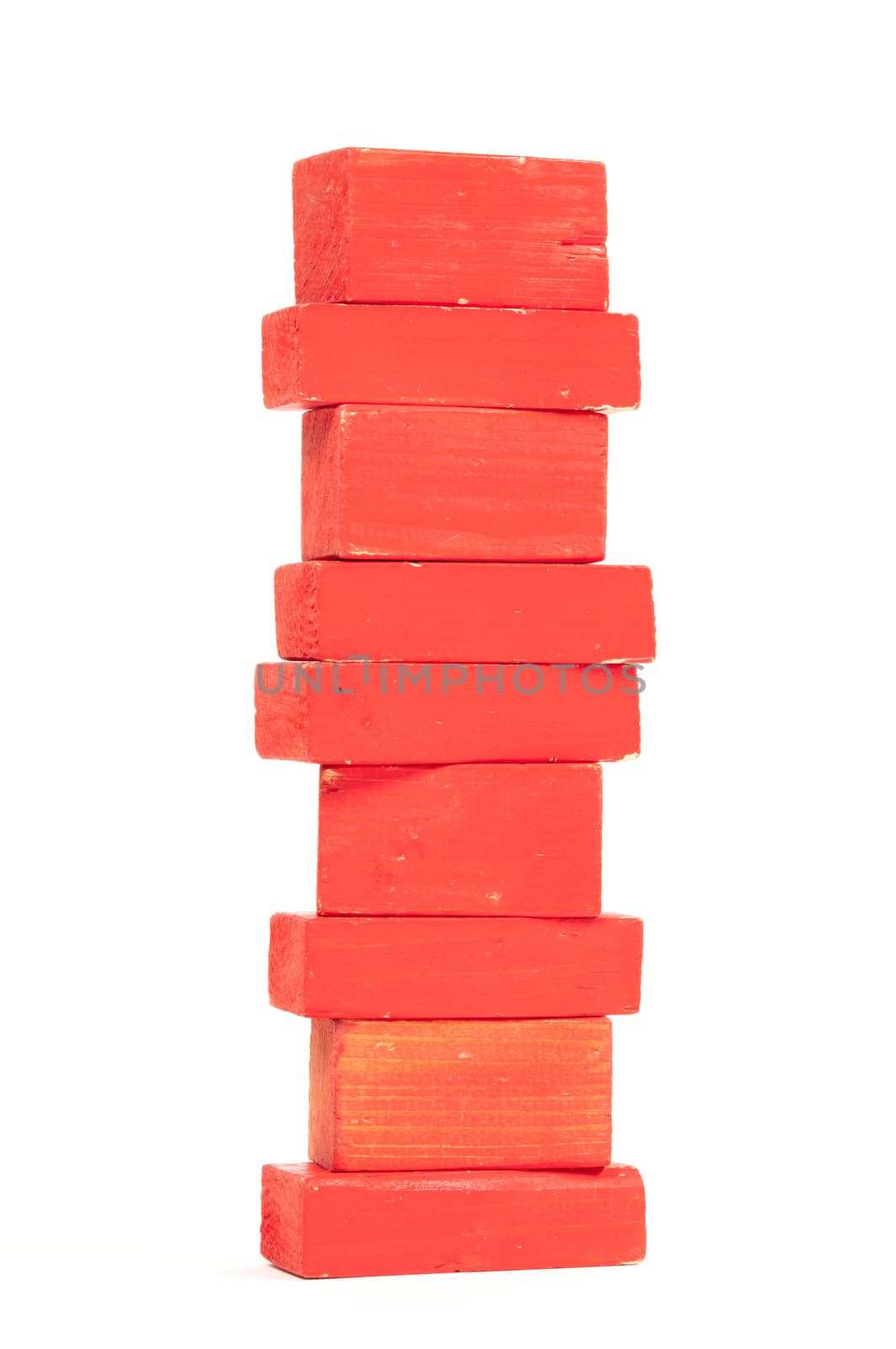 Vintage red building blocks isolated on white background