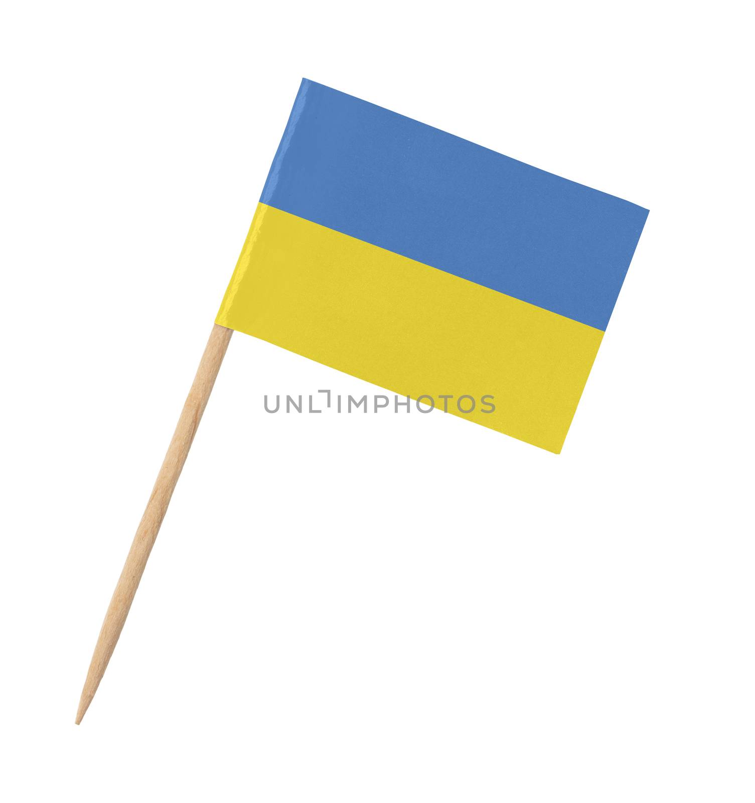 Small paper Ukrainian flag on wooden stick by michaklootwijk