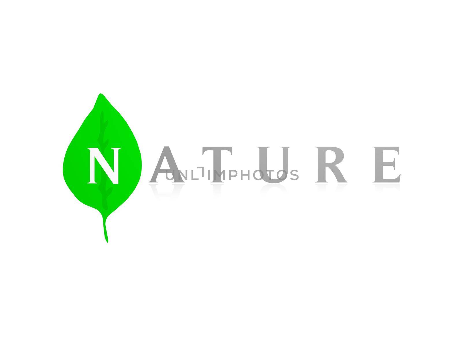 organic word with green white leaves on white background - 3d rendering