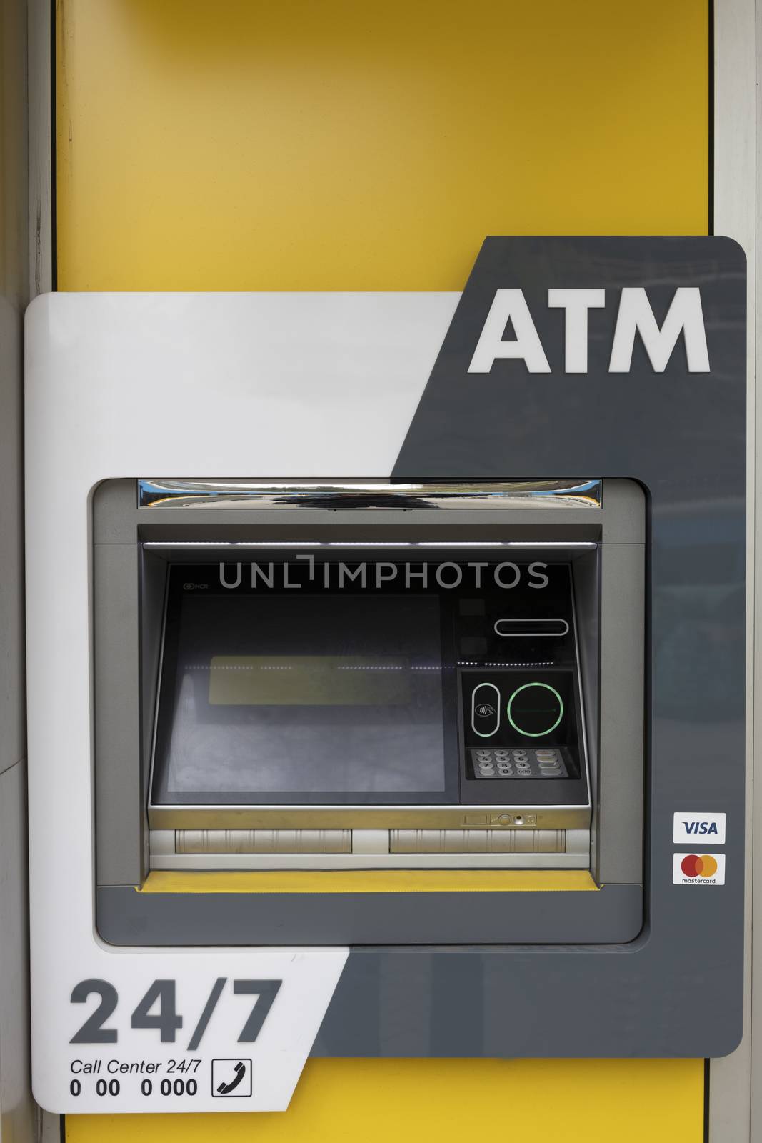 Close-up of an ATM machine non stop, nobody arround.