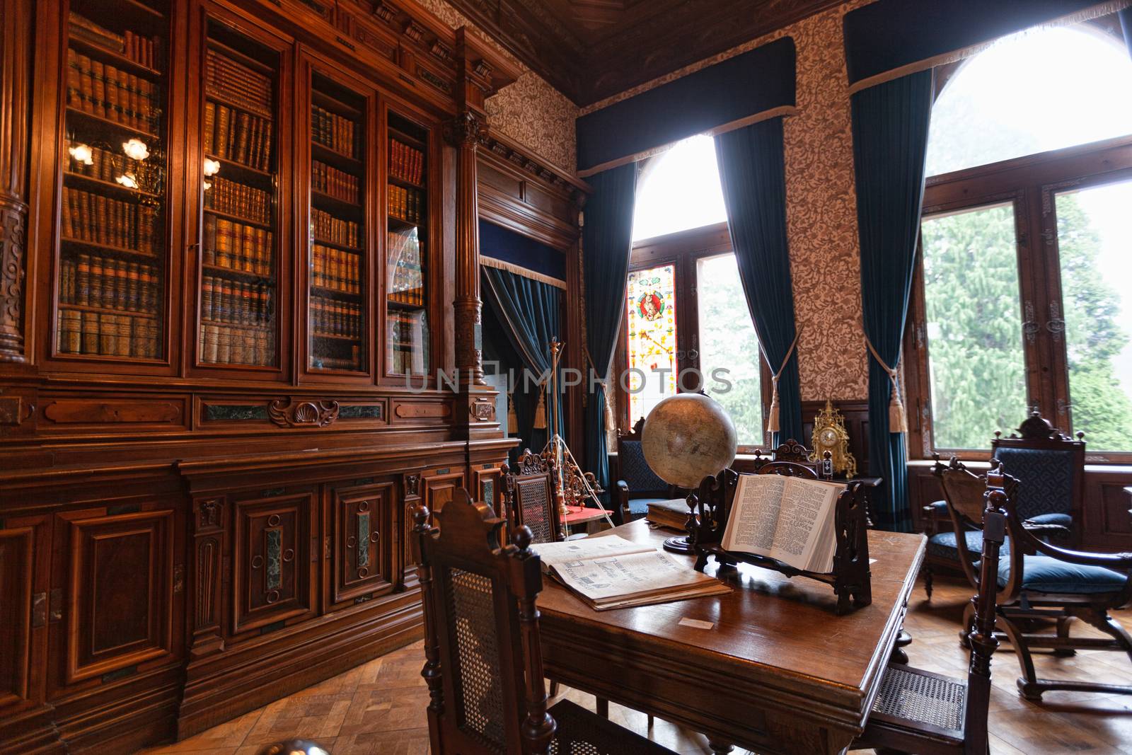 Konigswinter, Germany - 2 March 2019: Drachenburg castle interior, library