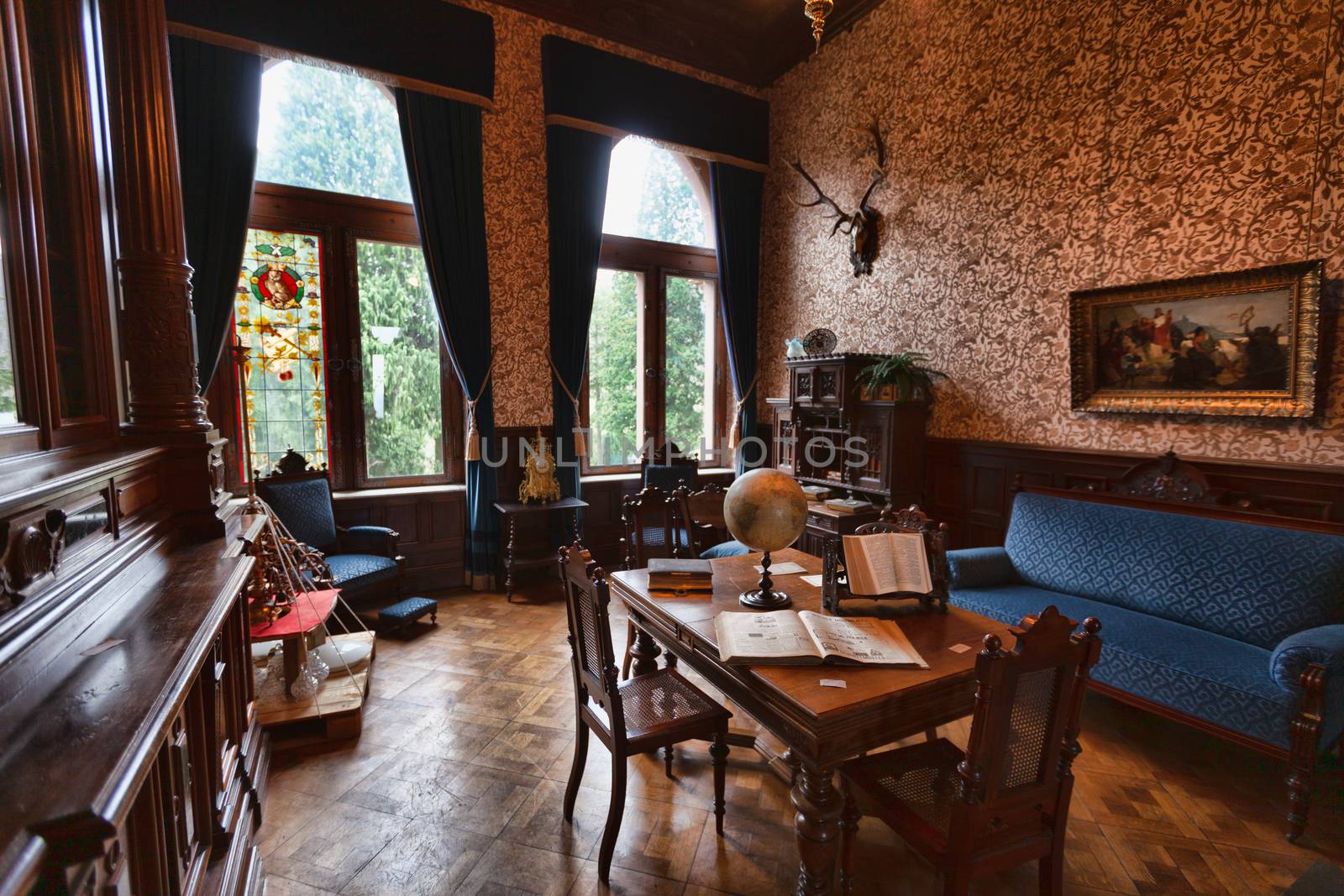 Konigswinter, Germany - 2 March 2019: Drachenburg castle interior, library