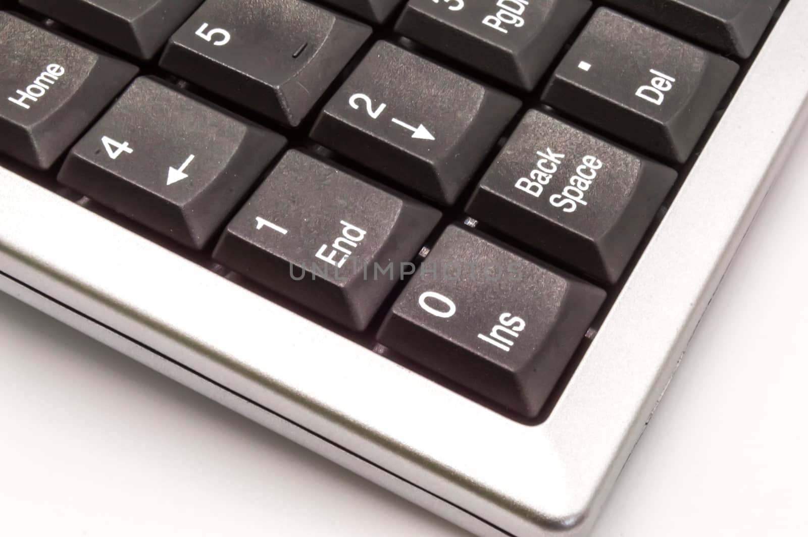 Numeric keyboard with metallic edges or numeric keypad isolated white
