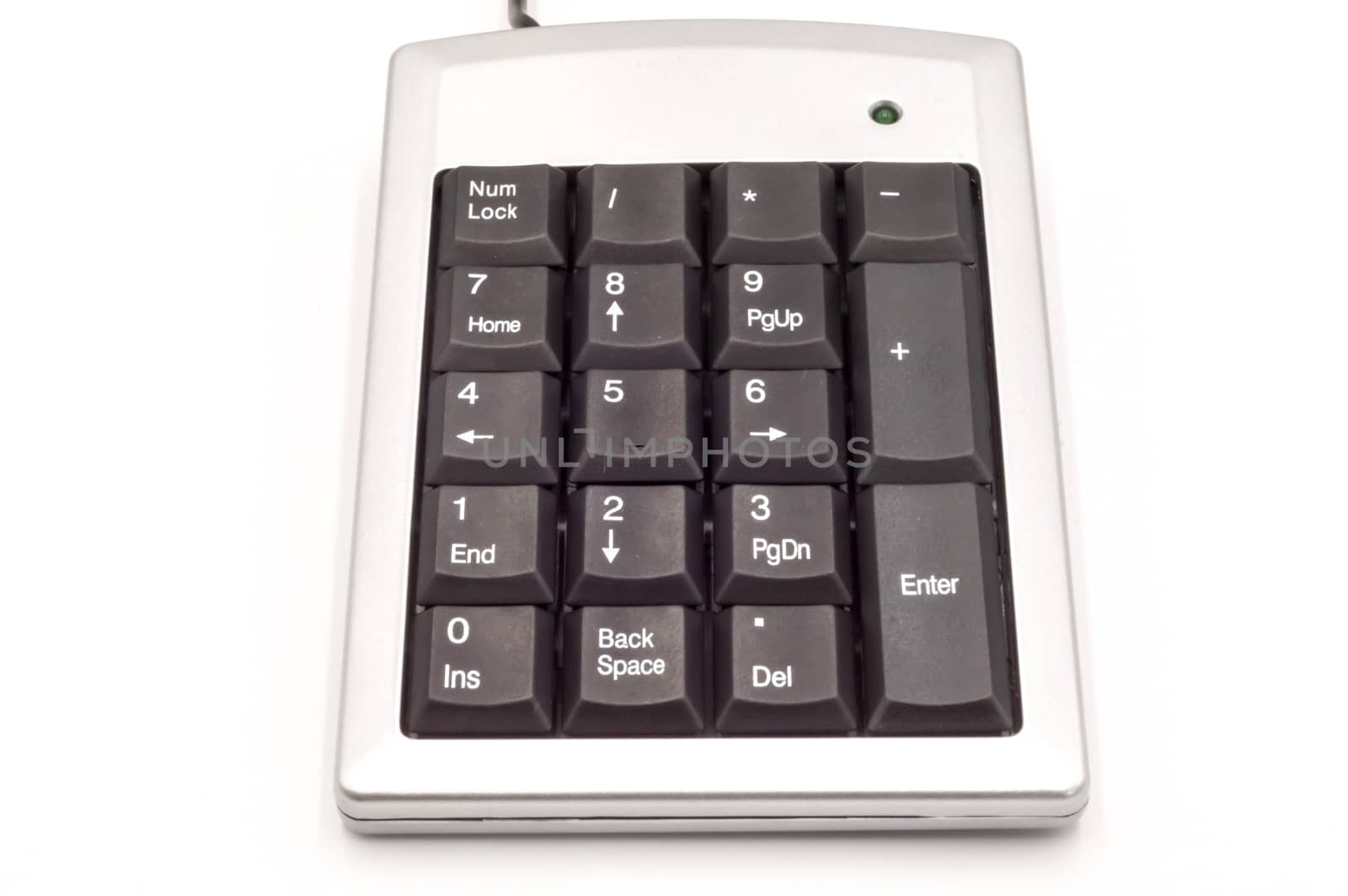 Numeric keyboard with metallic edges or numeric keypad isolated white