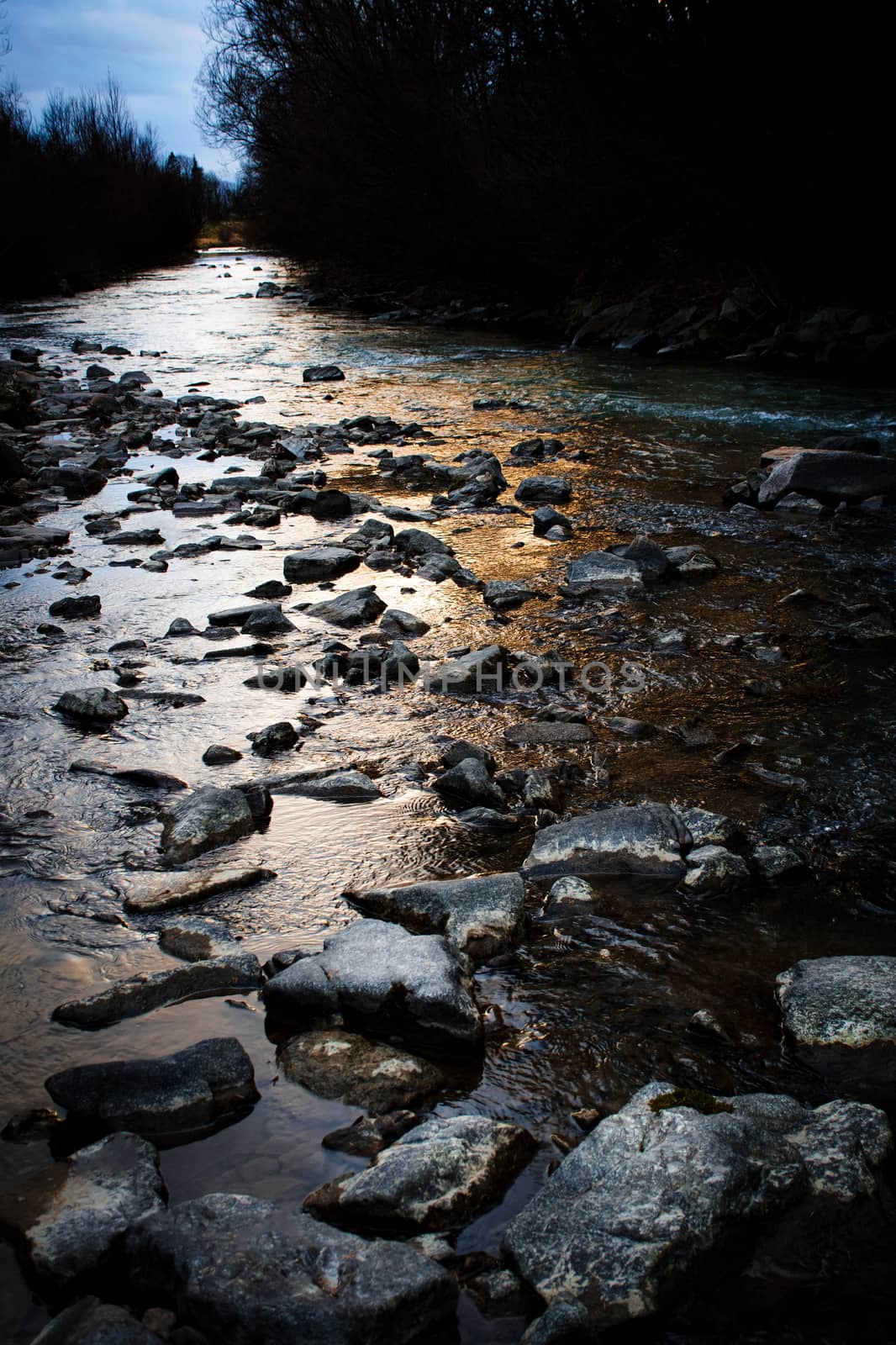 nlandscape bakground small river late in the evening