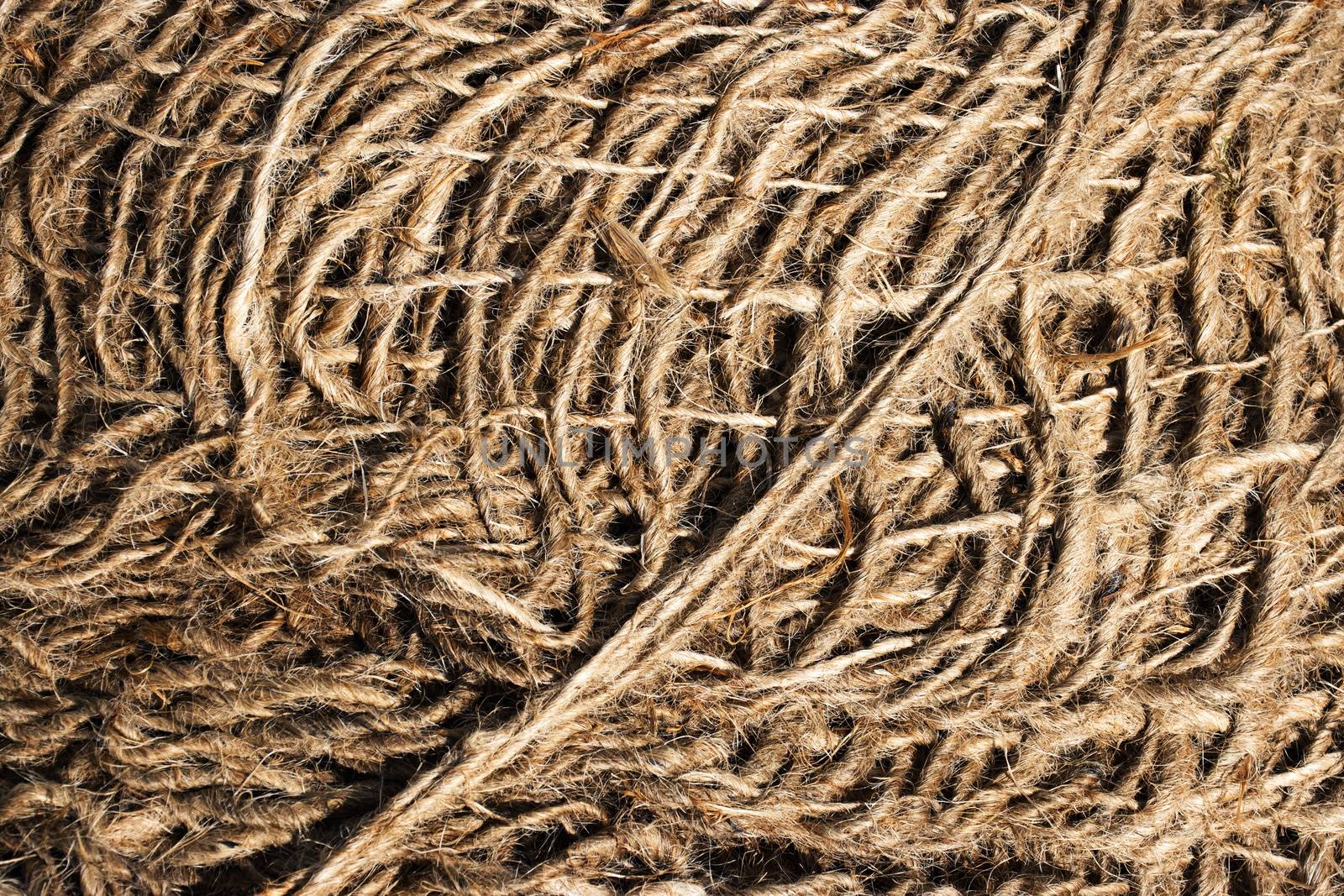 abstract background or texture detail on tangled linen rope