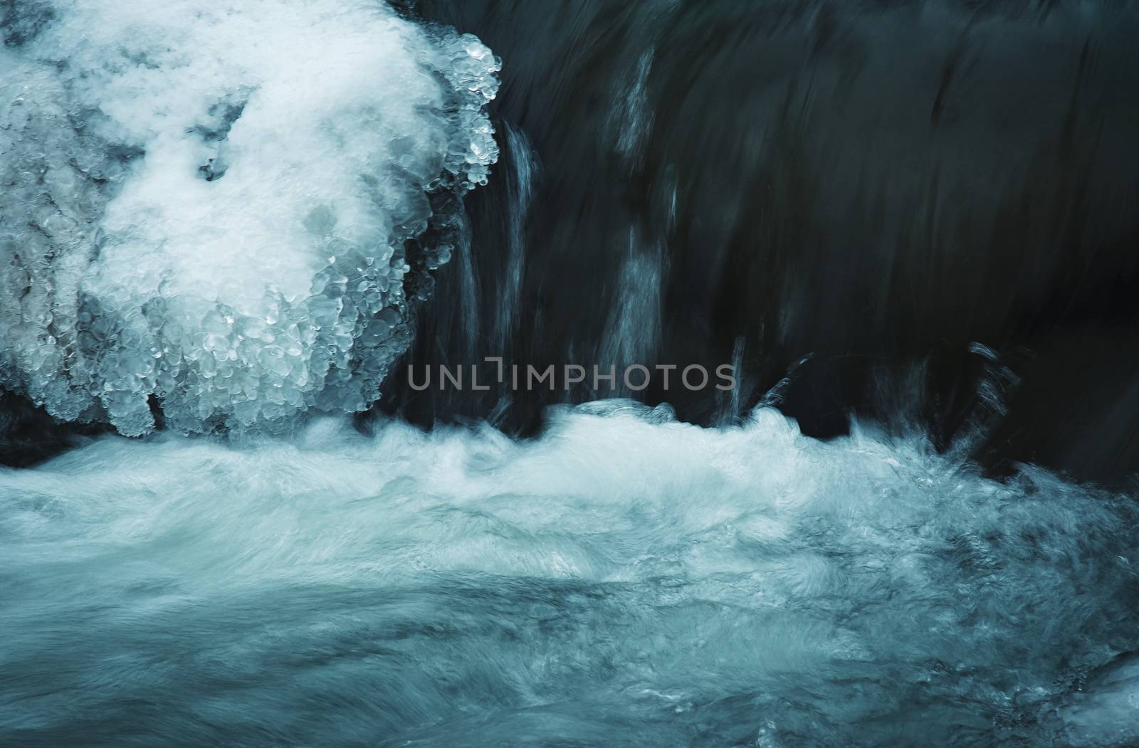 seasonal background detail on the frozen river rapids