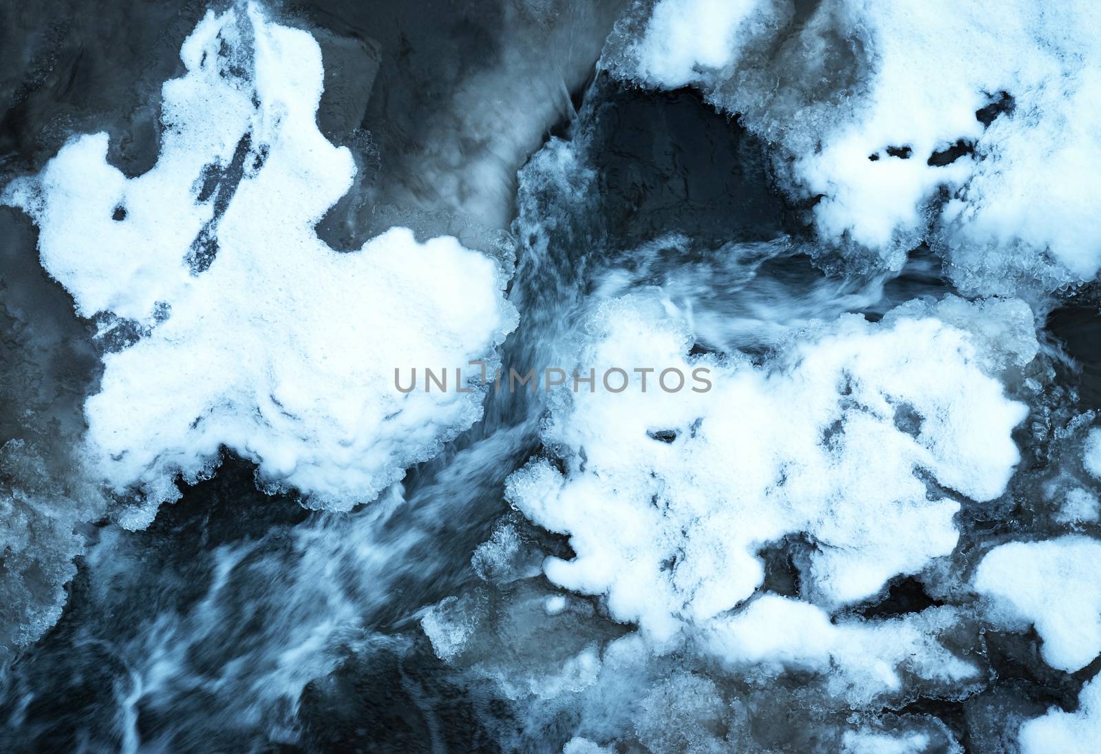 seasonal nature background view from above on the winter river