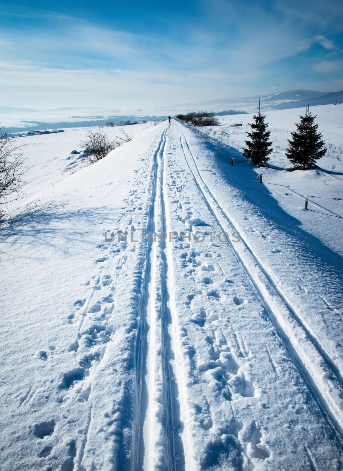 seasonal landscape background long crosscountry trail to the horizon