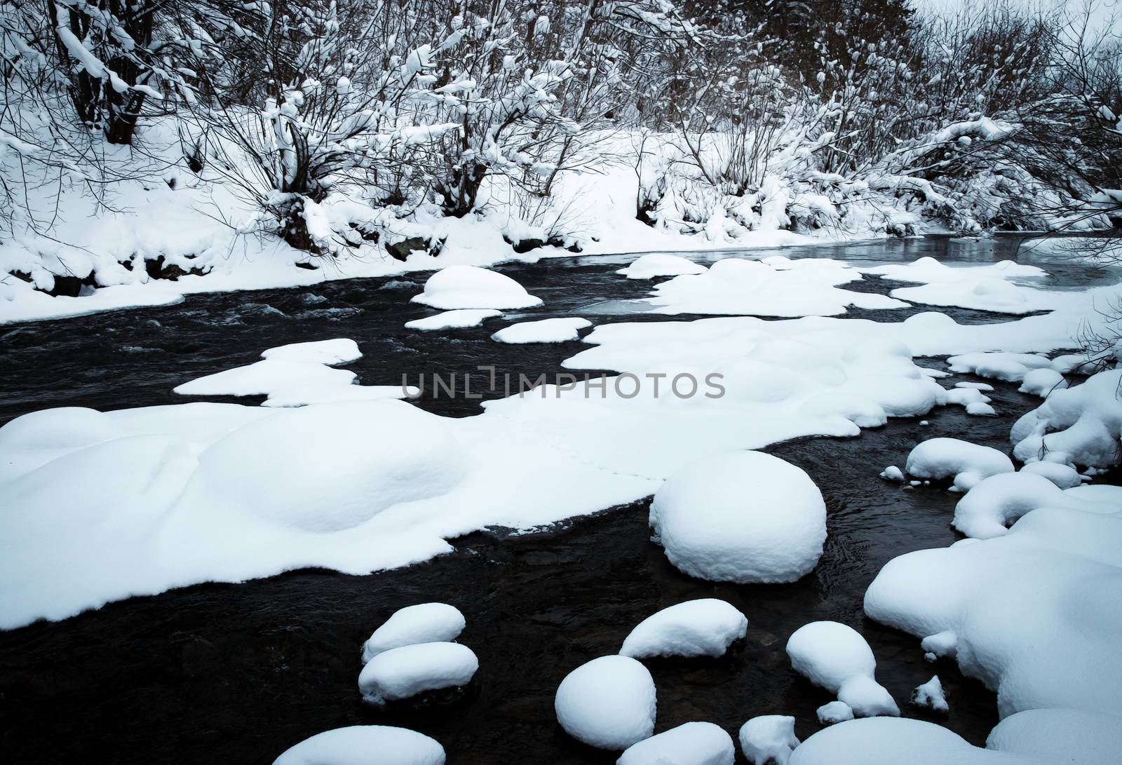 seasonal nature lanscape background winter river incomplete frozen