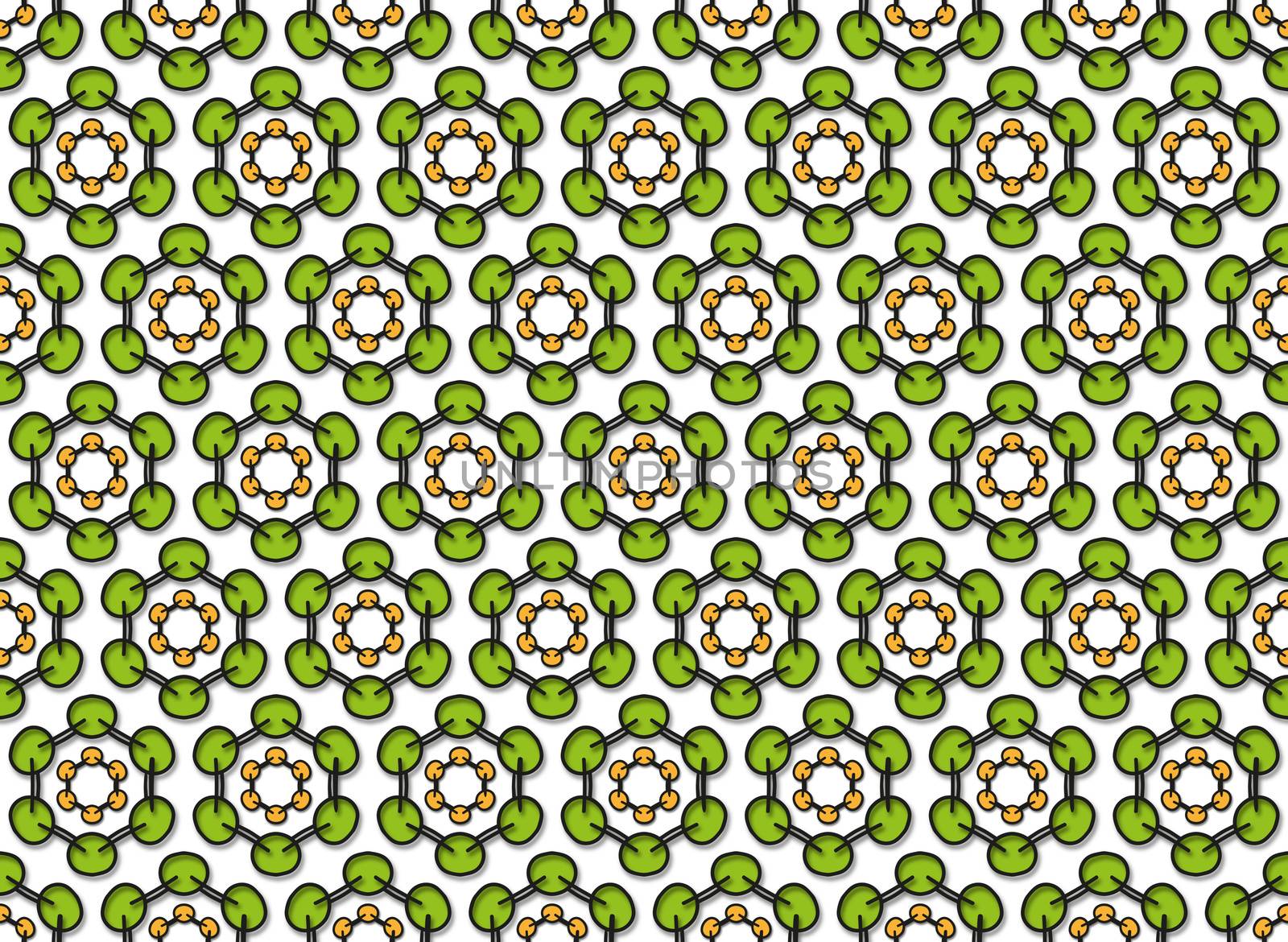 abstract background or textile green doodle of hexagonal flowers