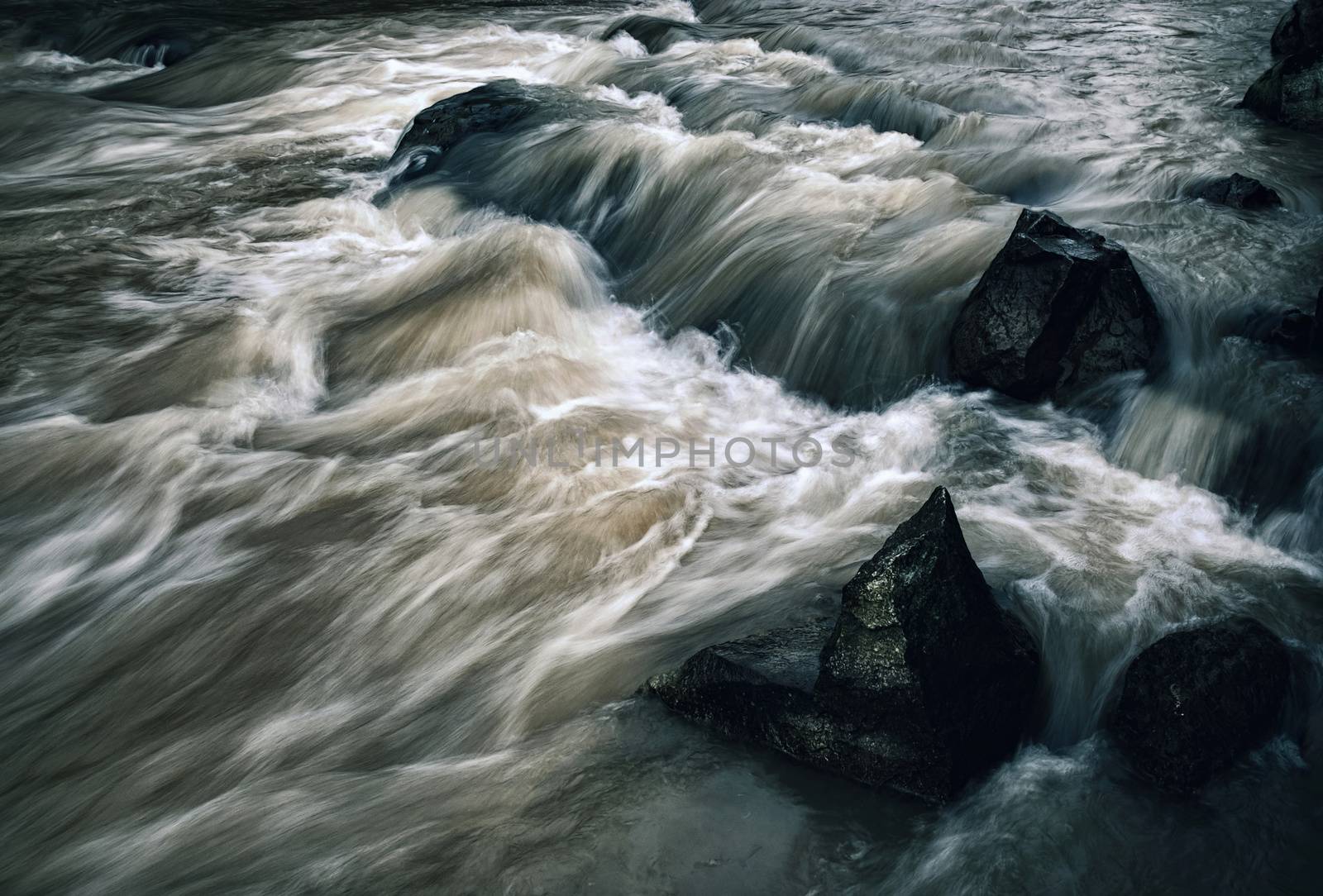 dark evening wild river by Ahojdoma