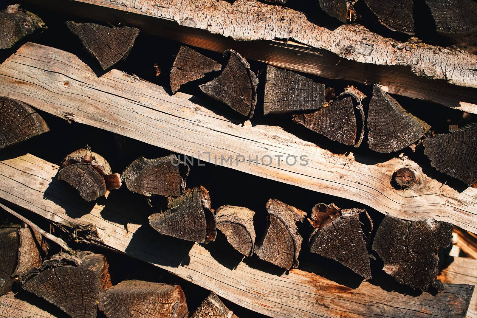 background or texture detail pile of wood for heating in winter