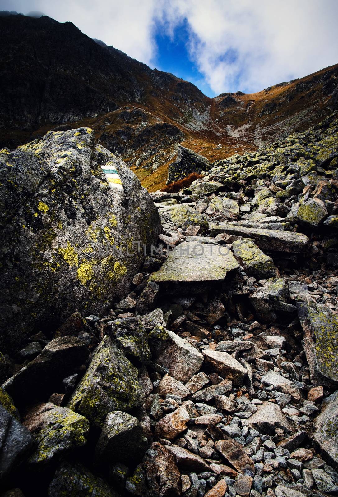 lanscape background stone walkway into the mountain pass