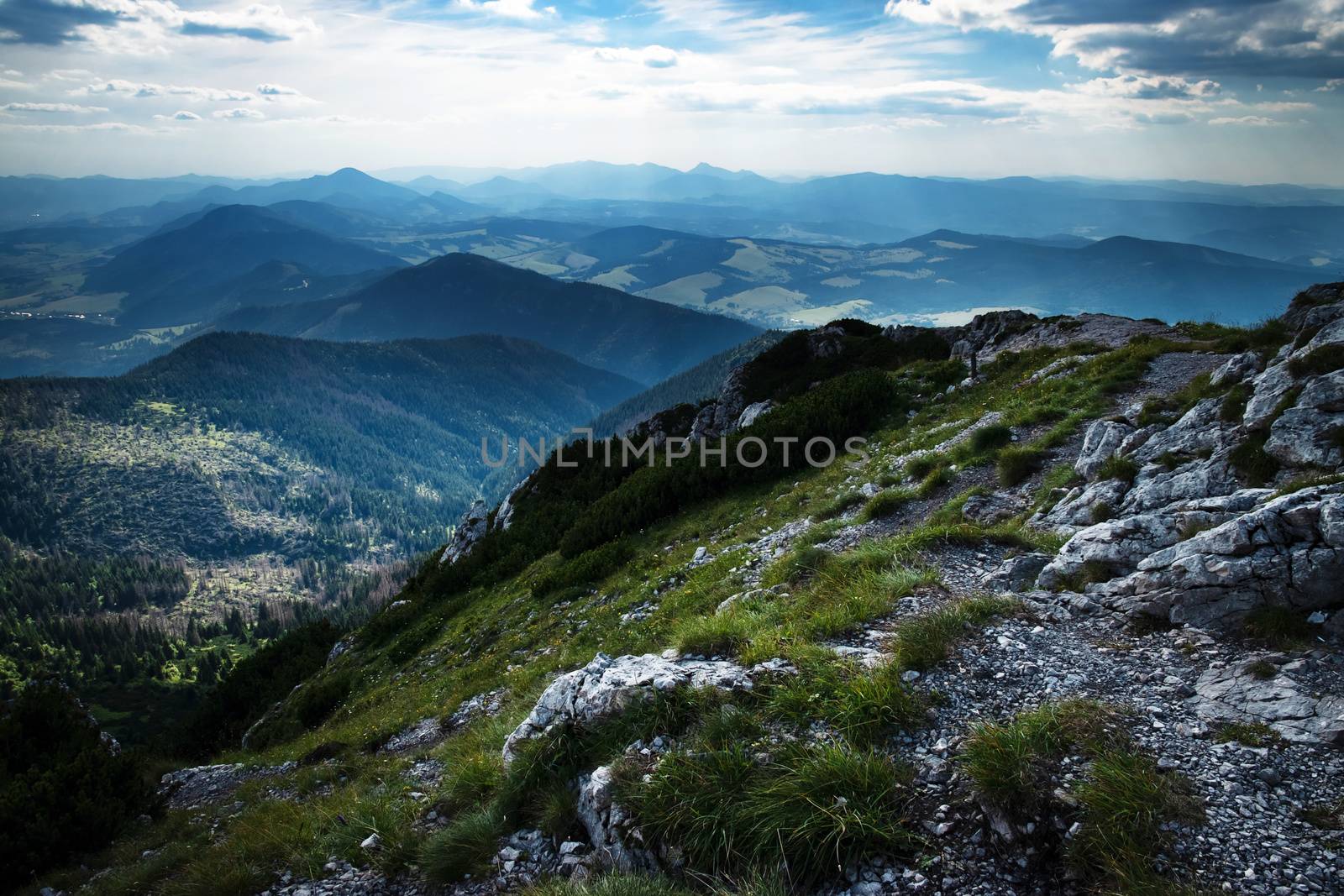 landscape seasonal background view into the valley