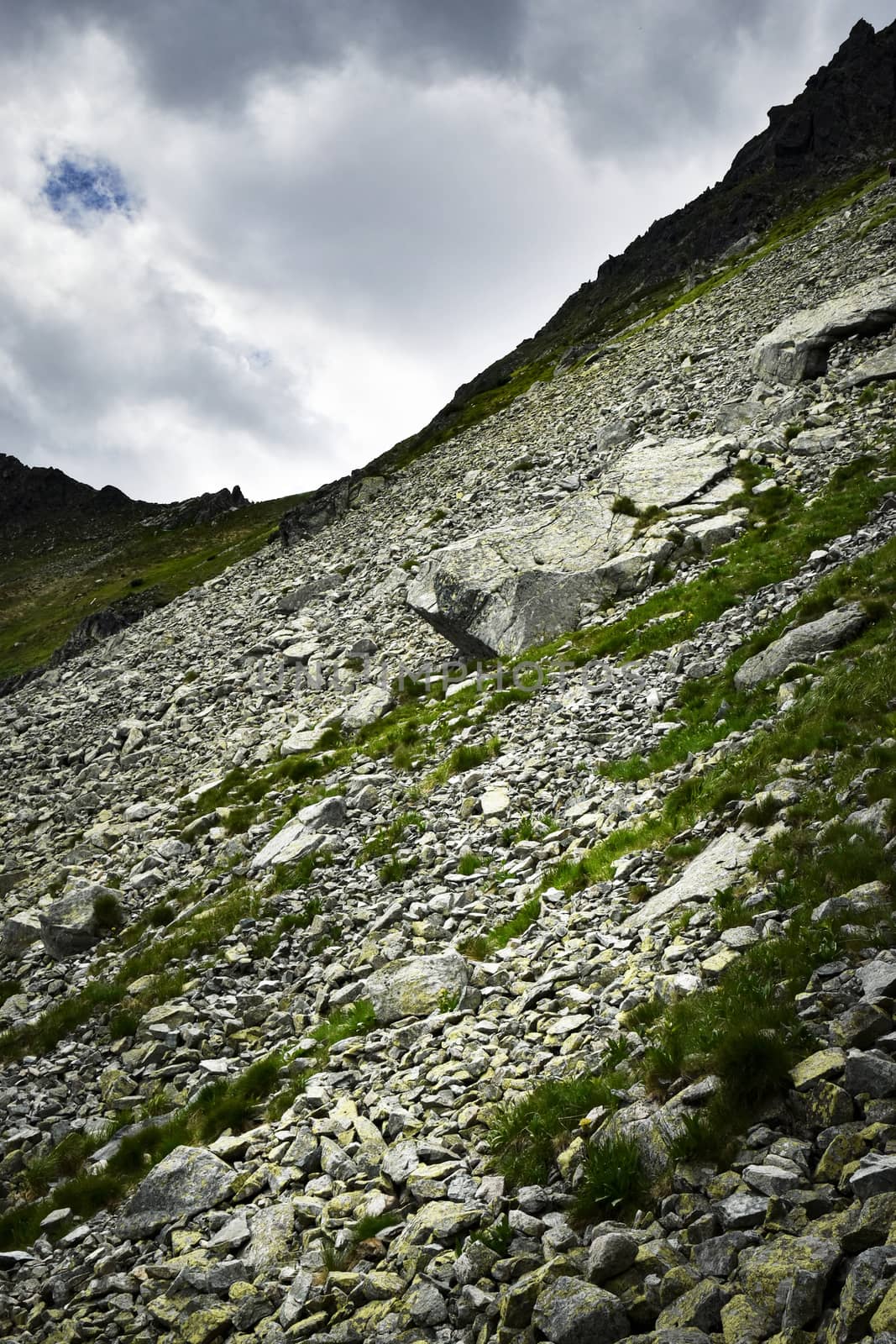 scree stone field in the mountains by Ahojdoma