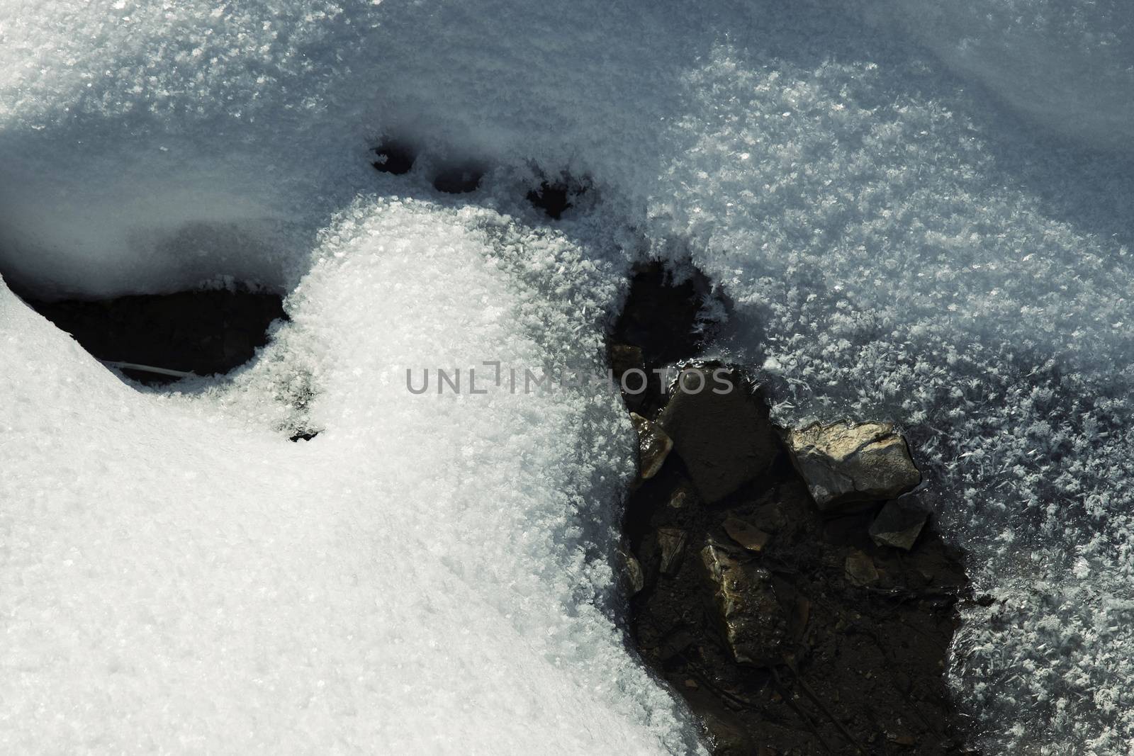 nature seasonal background detail creek through snow