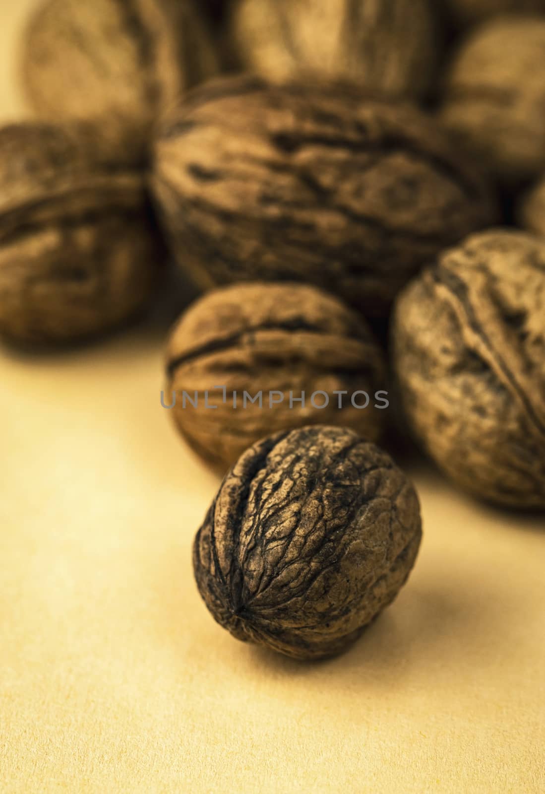 food background group unpeeled walnuts