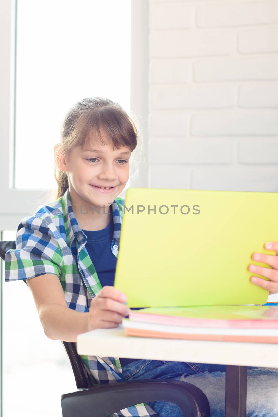 Girl communicates via video via social networks