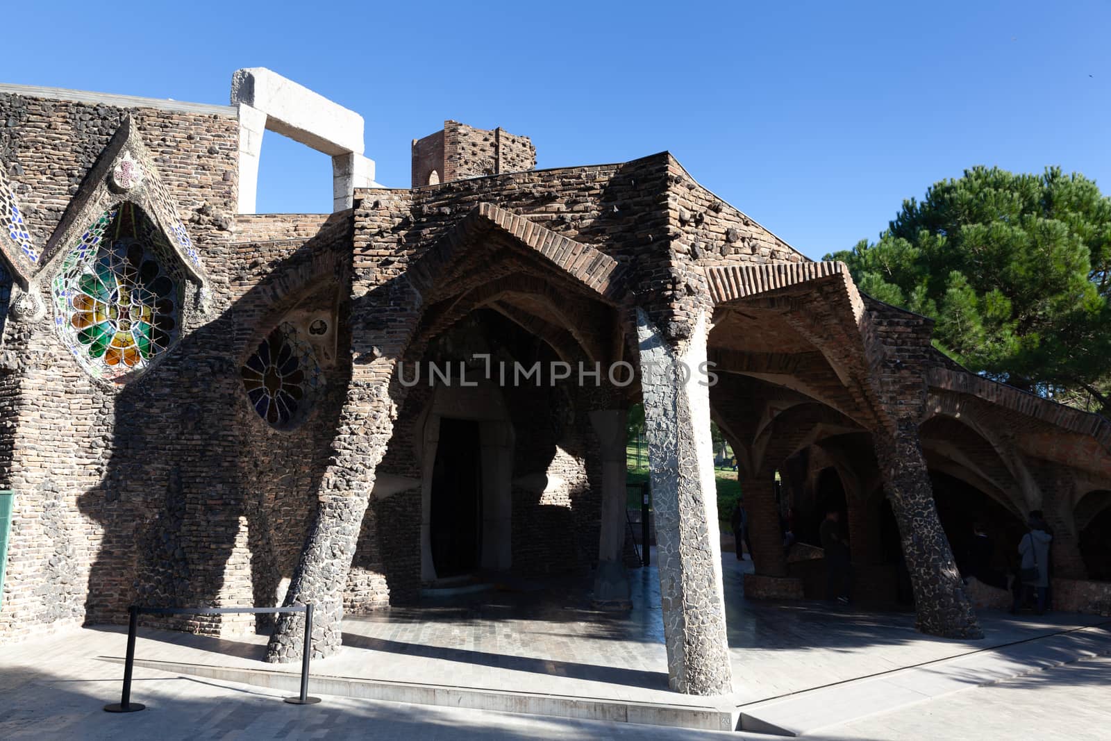 Santa Coloma de Cervello, Spain - 15 January 2019: Church of Colonia Guell