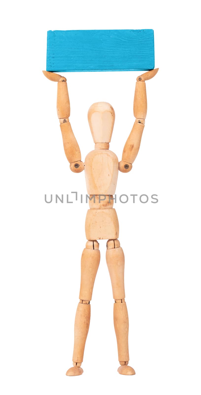 Wooden mannequin carrying a wooden block by michaklootwijk
