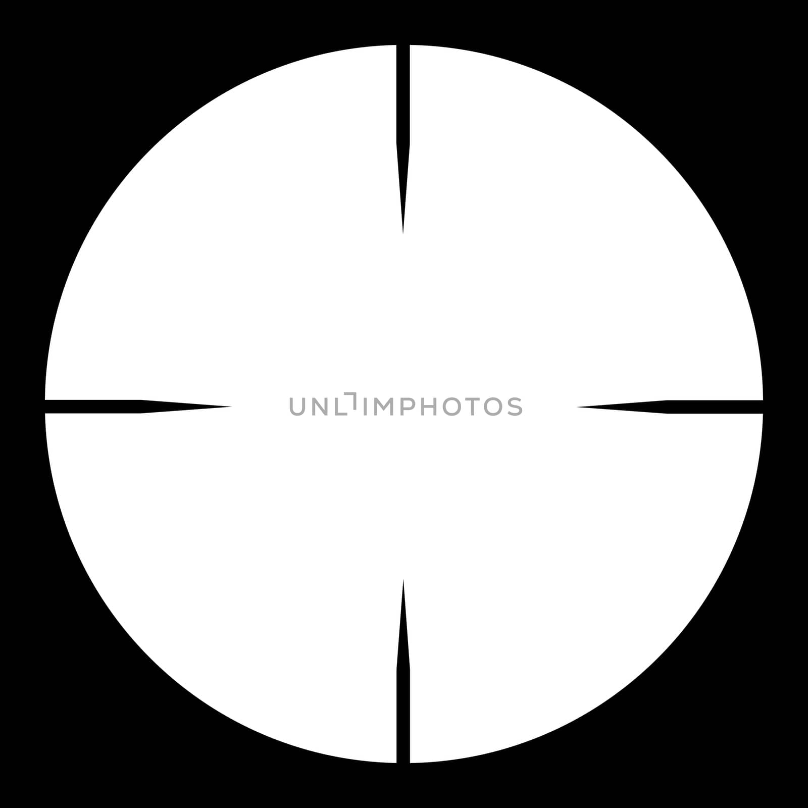 The cross hairs of a telescopic sight.