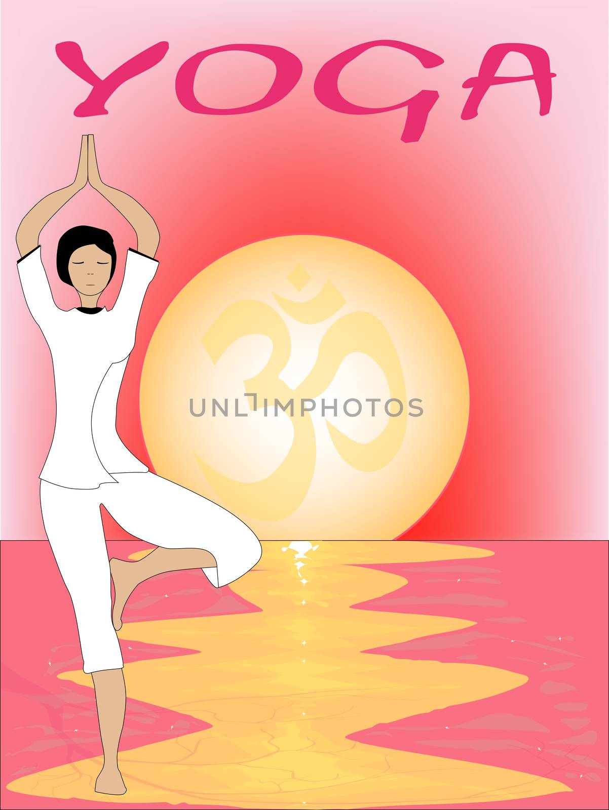 A yoga poster set on a pink oriental sunset.