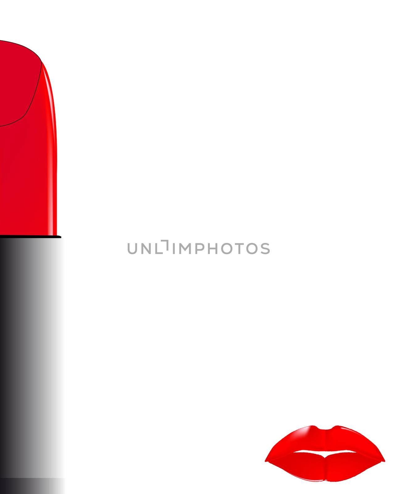 A large lipstick and a pair of red lips.