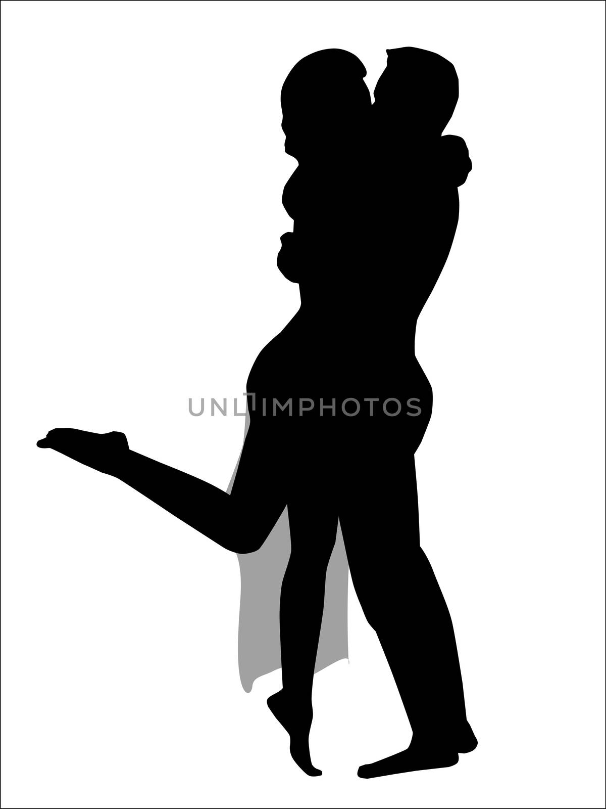 A kissing romantic silhouette couple over a white background.