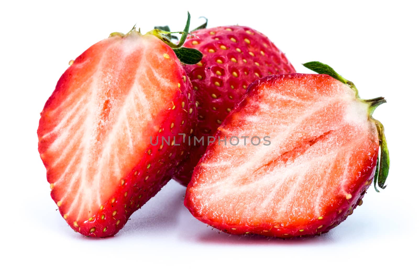 Strawberry with leaves isolated on white background with clipping path