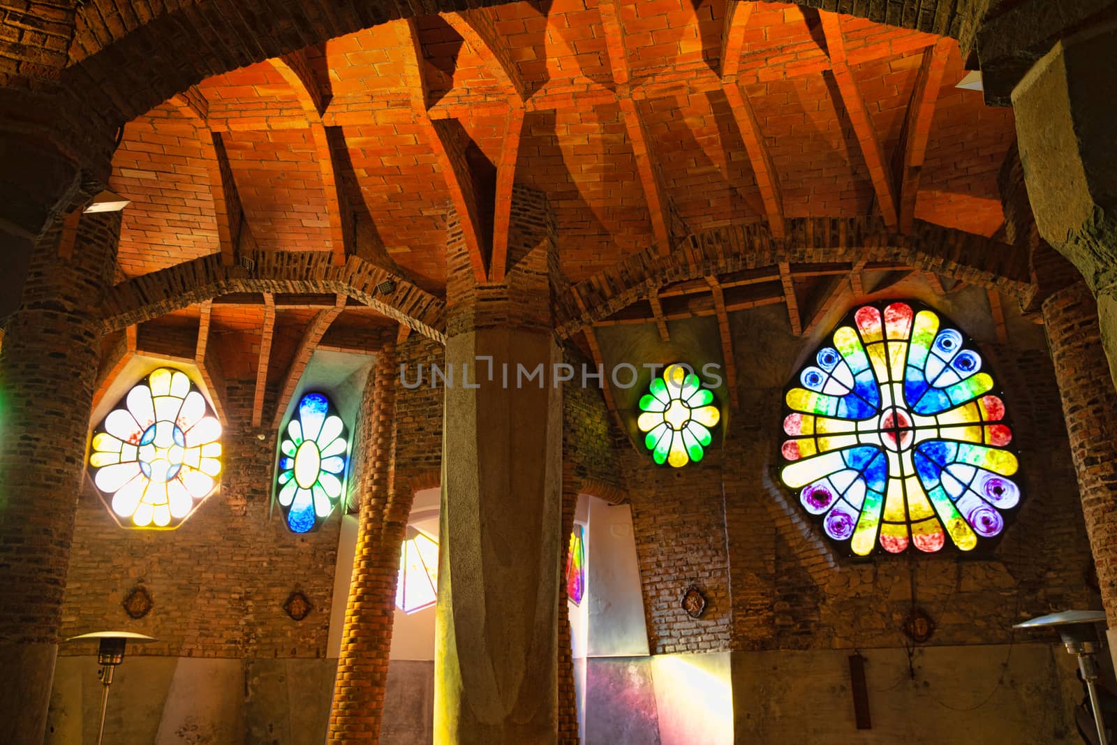 Santa Coloma de Cervello, Spain - 15 January 2019: stained glass window