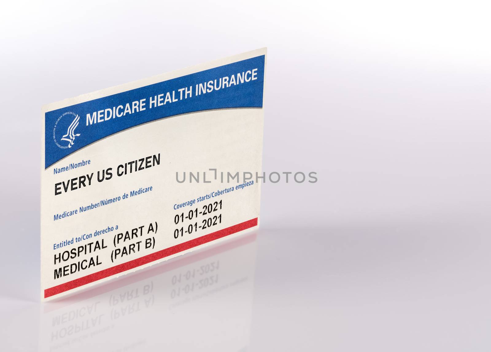 USA medical insurance card for medicare for every citizen isolated against a white background