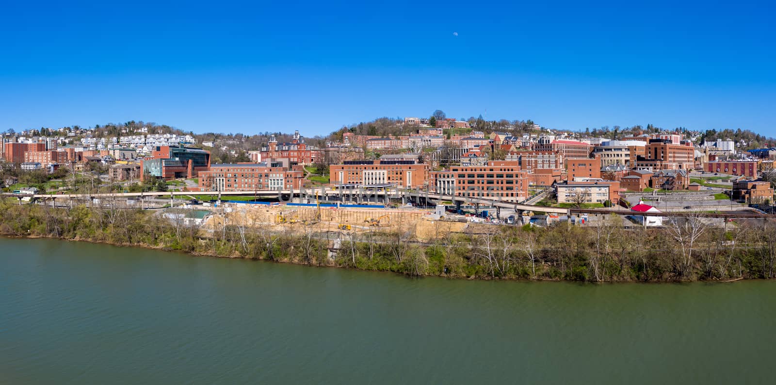 Aerial drone panorama of the campus of the university in Morgantown, West Virginia by steheap