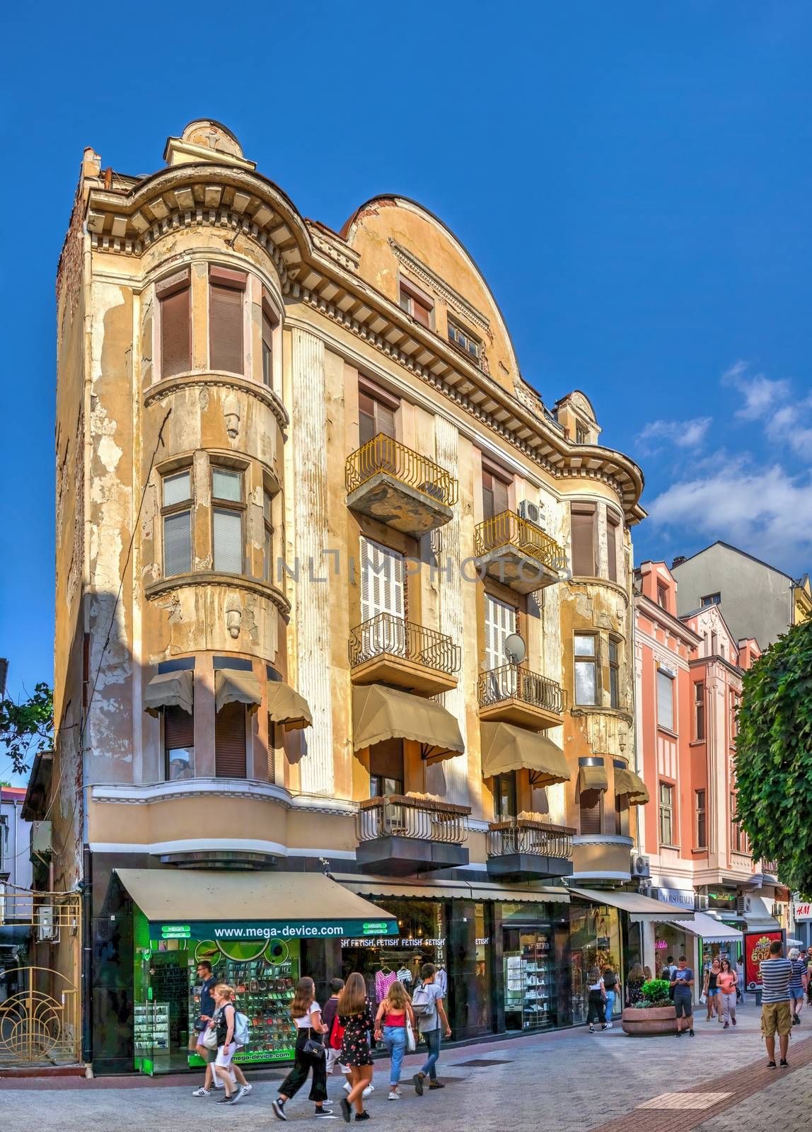 Plovdiv, Bulgaria - 07.24.2019. Knyaz Alexamder Street in Plovdiv, Bulgaria, the main street on a sunny summer day