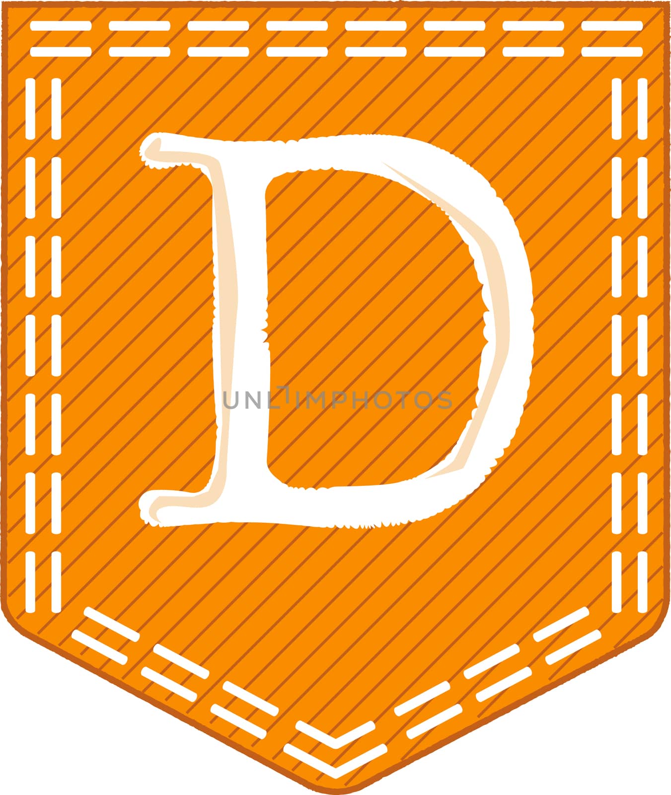 Orange pocket the letter D over a white background