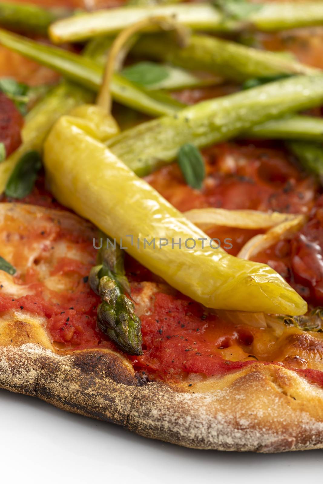 pizza with asparagus and salami