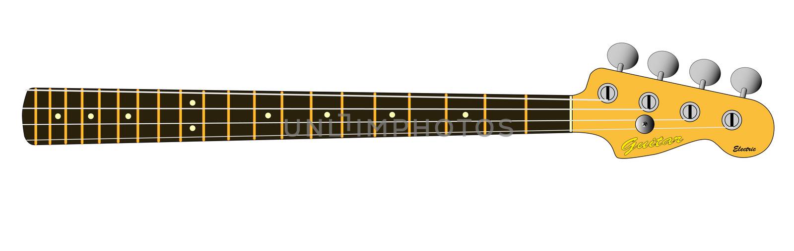 A generic bass guitar neck isolated over a white background.