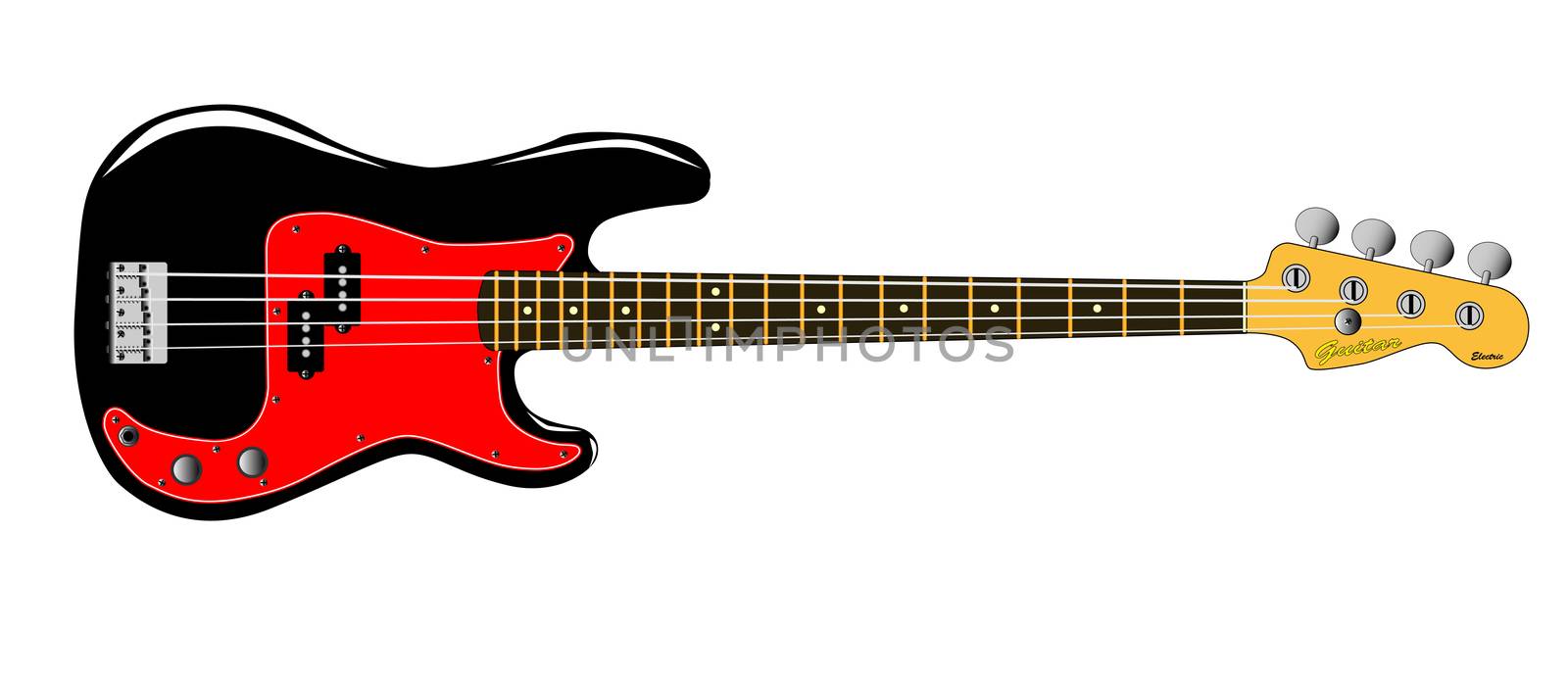 A generic bass guitar isolated over a white background.