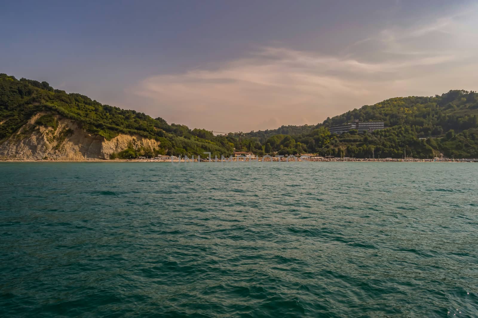 View of the bay of Vallugola between Gabicce Mare and Gabicce Monte. Pesaro and Urbino / Italy