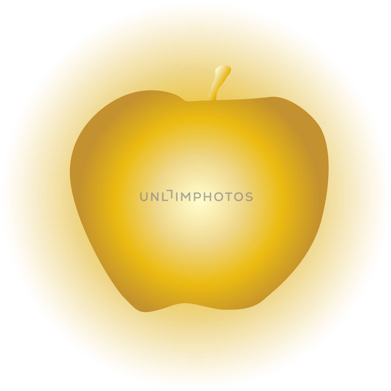 A golden apple on a golden glow background.