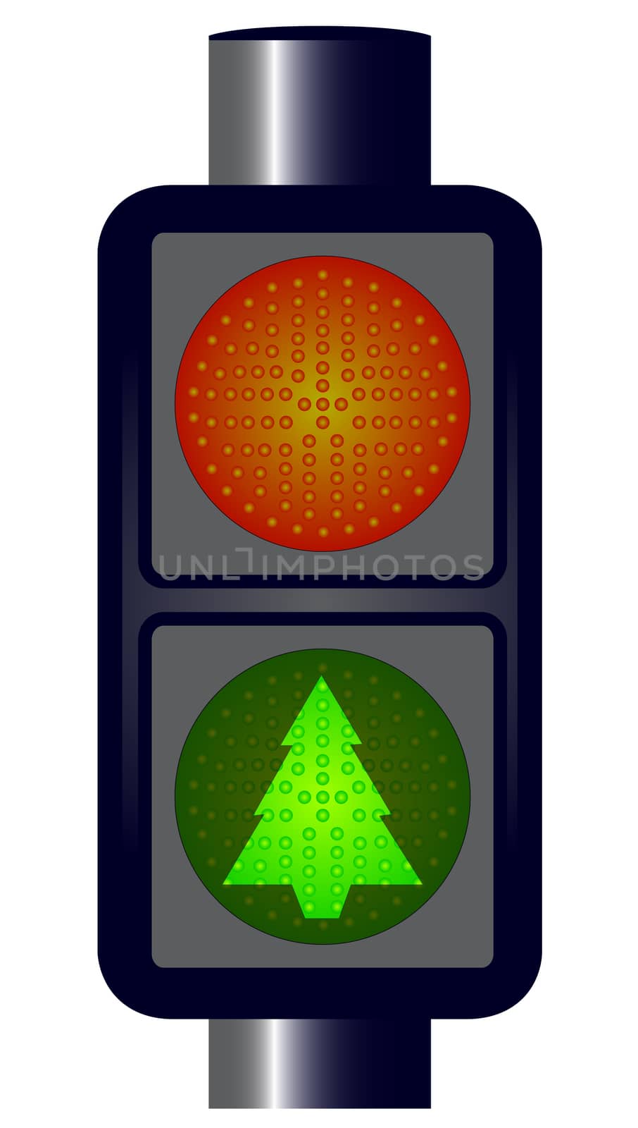 Spoof red Christmas Tree Traffic Lights isolated.