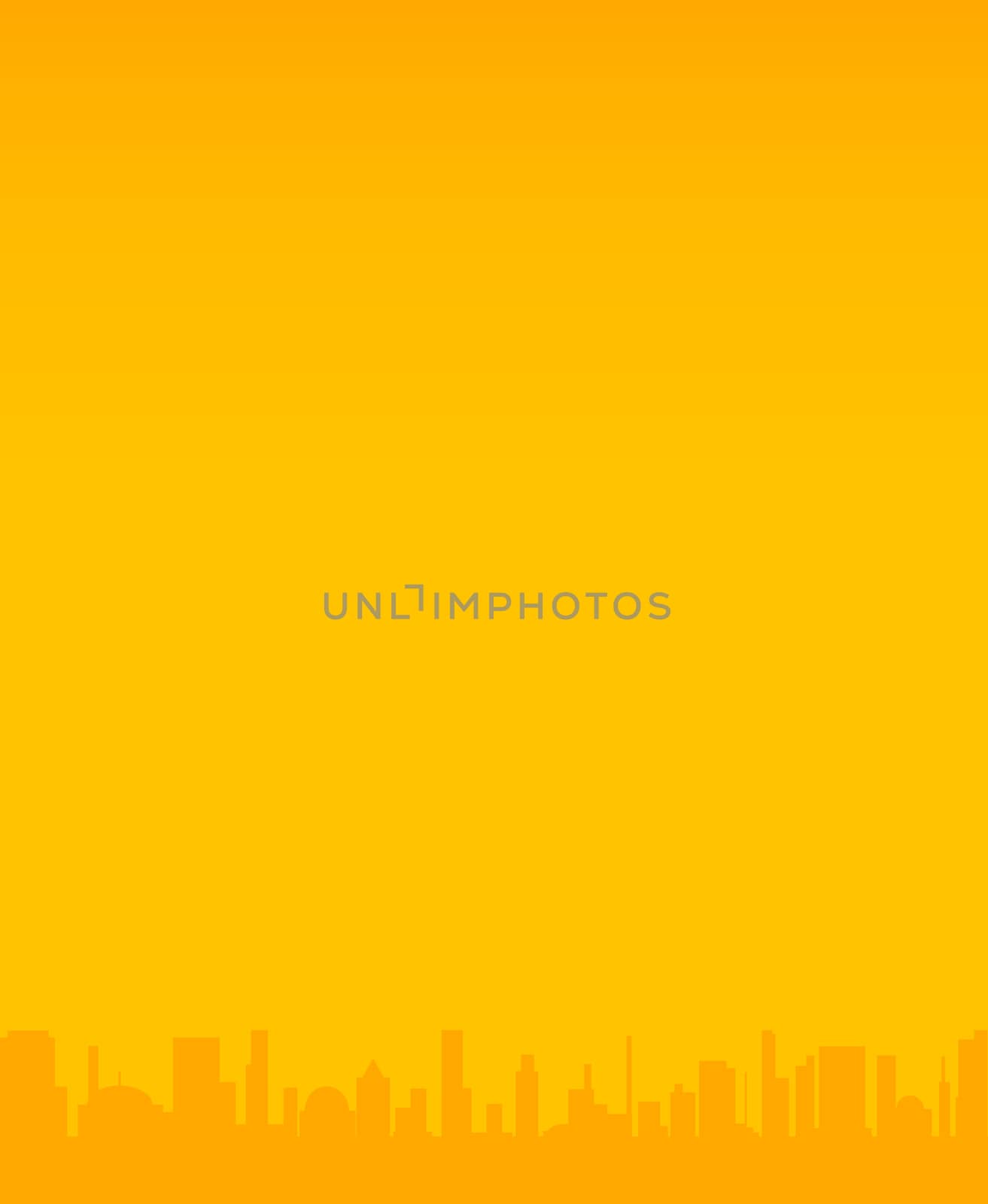 An orange cityscape silhouette set against an orange sky.