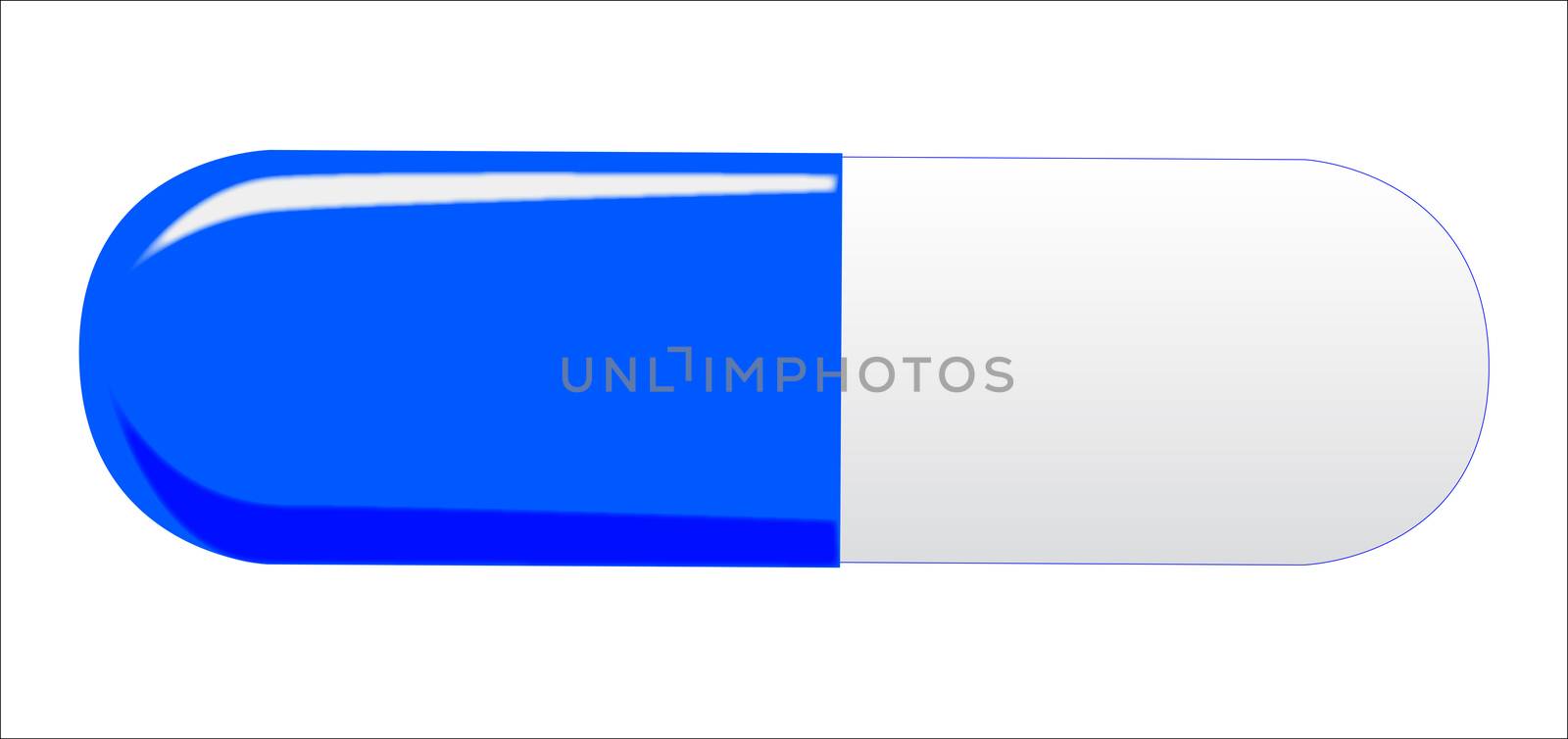 A blue medicine capsule isolated on a white background.
