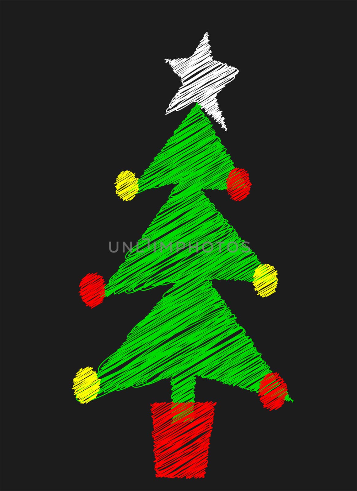 A Christmas tree drawn on a blackboard