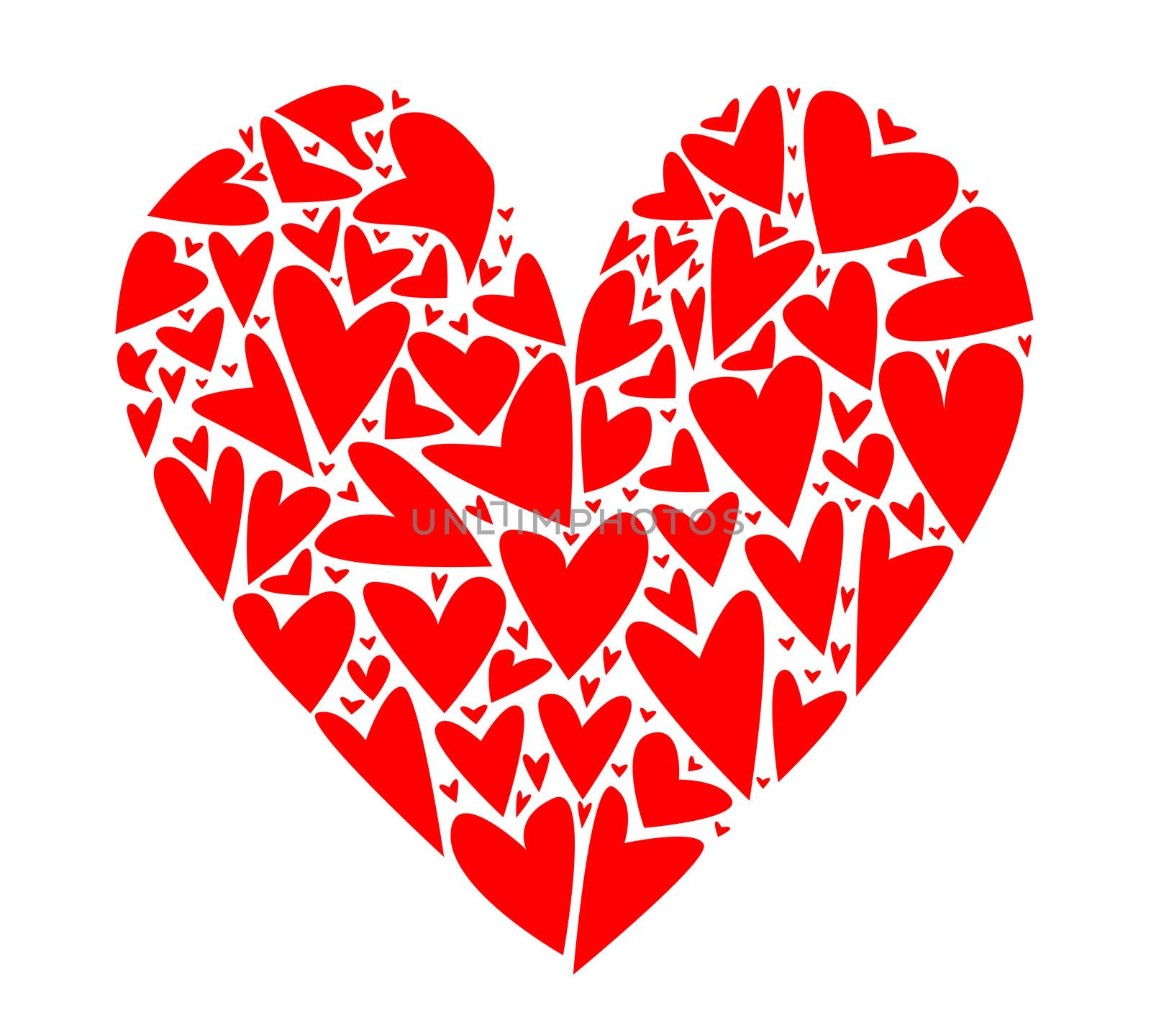 A large heart made up of several smaller hearts isolated over a white background