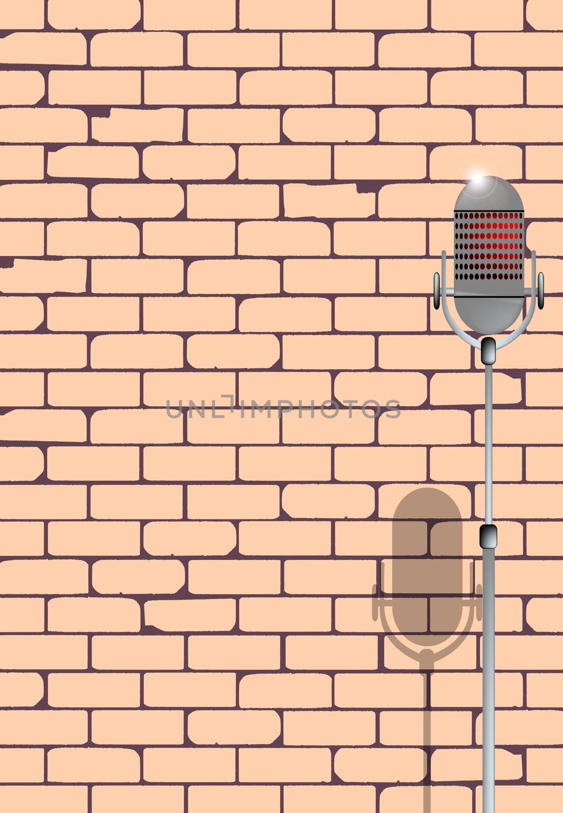 A microphone ready on stage against a brick wall ready for the Karaoke performer.