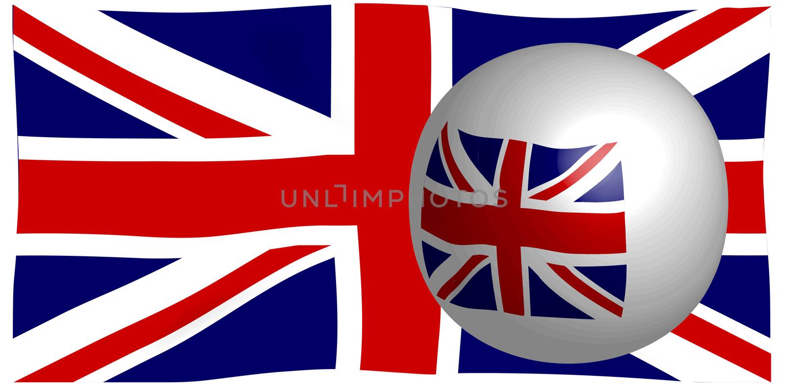 The British Union Flag, or Union Jack when used on board ship, isolated on white and reflected into a sphere.