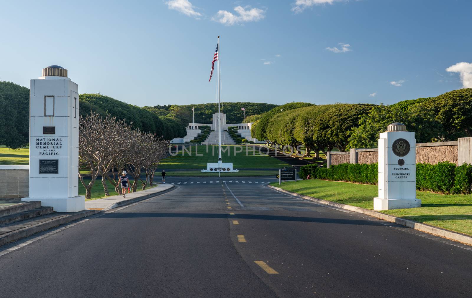Entrance to the National Memorial Cemetery of the Pacific in punchbowl crater on Oahu, Hawaii