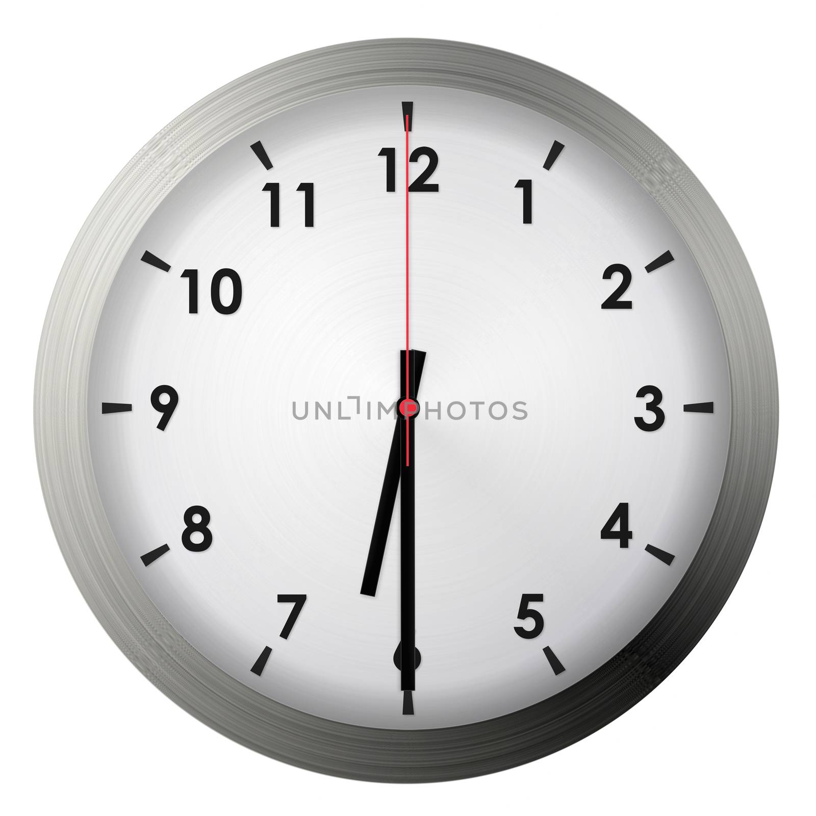 Analog metal wall clock isolated on white background.