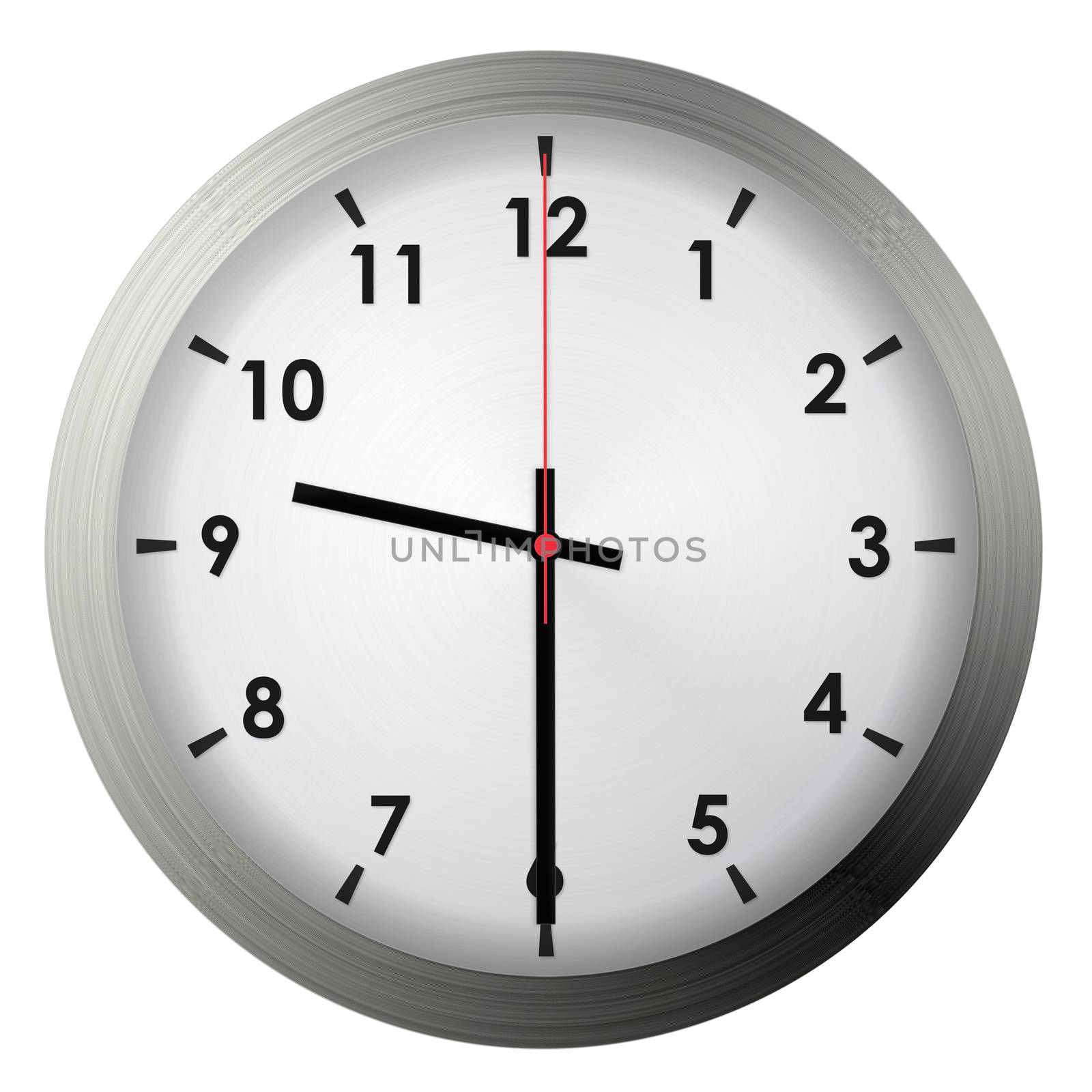 Analog metal wall clock isolated on white background.